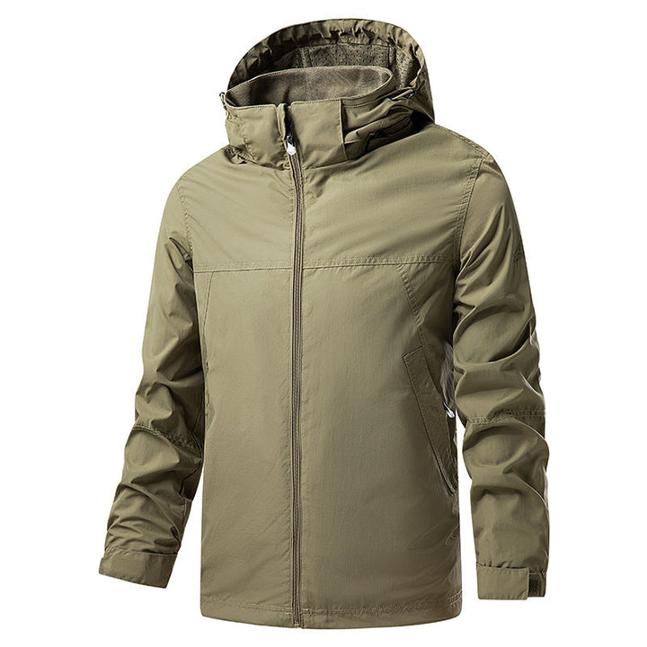 Herr Lätt Packable Regn och Vind Jacka med Justerbar Huva och Microfleece Krage