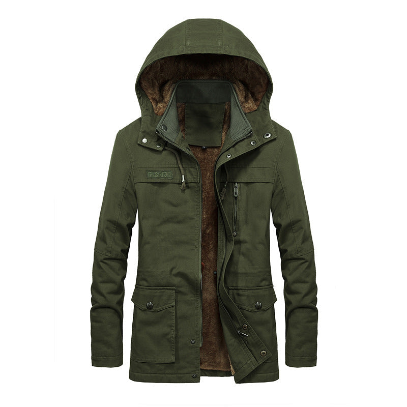 Herr Thermo Fält Parka i Canvas Look med Warming Teddyfoder och Justerbar Huva