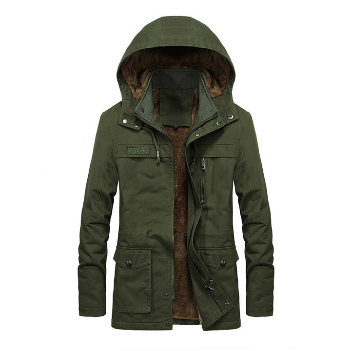 Herr Thermo Fält Parka i Canvas Look med Warming Teddyfoder och Justerbar Huva