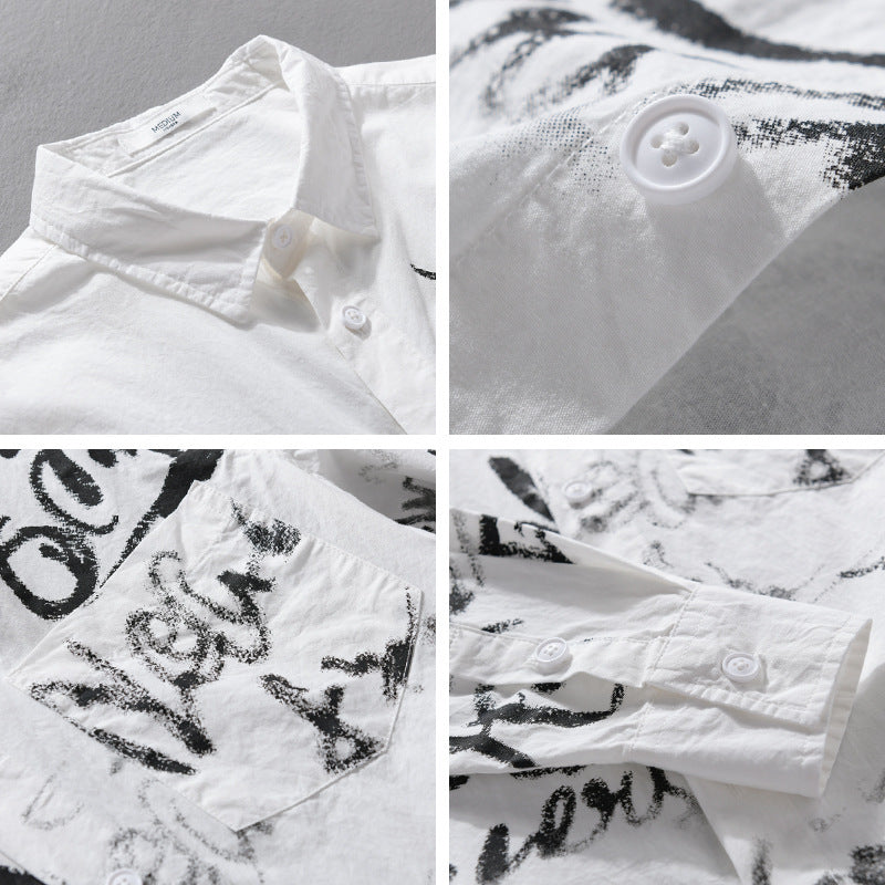 Herr Casual Overshirt med Grafisk Scribble Tryck och Bröstficka