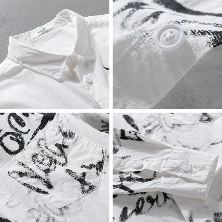 Herr Casual Overshirt med Grafisk Scribble Tryck och Bröstficka