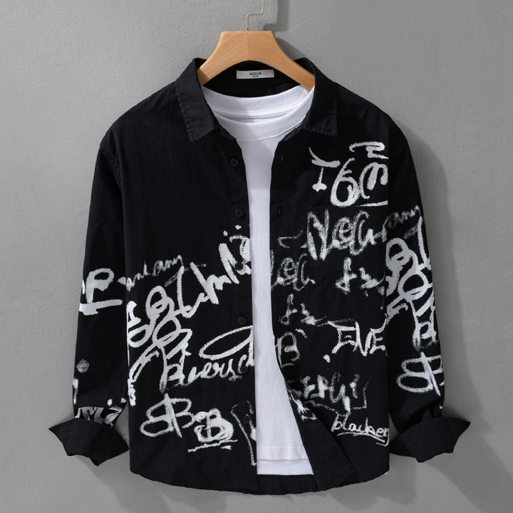 Herr Casual Overshirt med Grafisk Scribble Tryck och Bröstficka