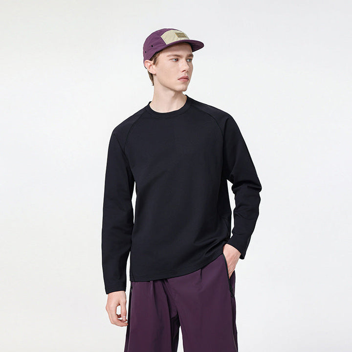 Herr Oversized Lång Ärm College-Tröja med Raglanärmar och Rounded Fåll