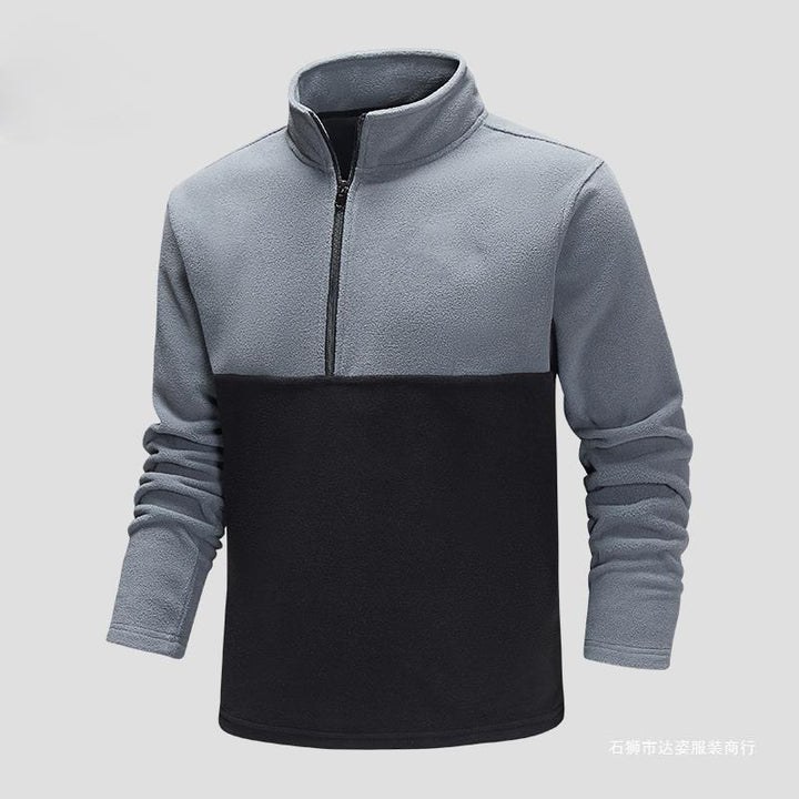 Herr Halv Dragkedja Fleece Pullover med Ståkrage, Colorblock Design &amp; Andningsbar Microfleece Quality
