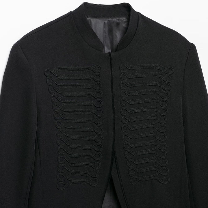 Dam Kort Military-Inspired Bolero Jacka med Stå Krage och Dekorativ Cords