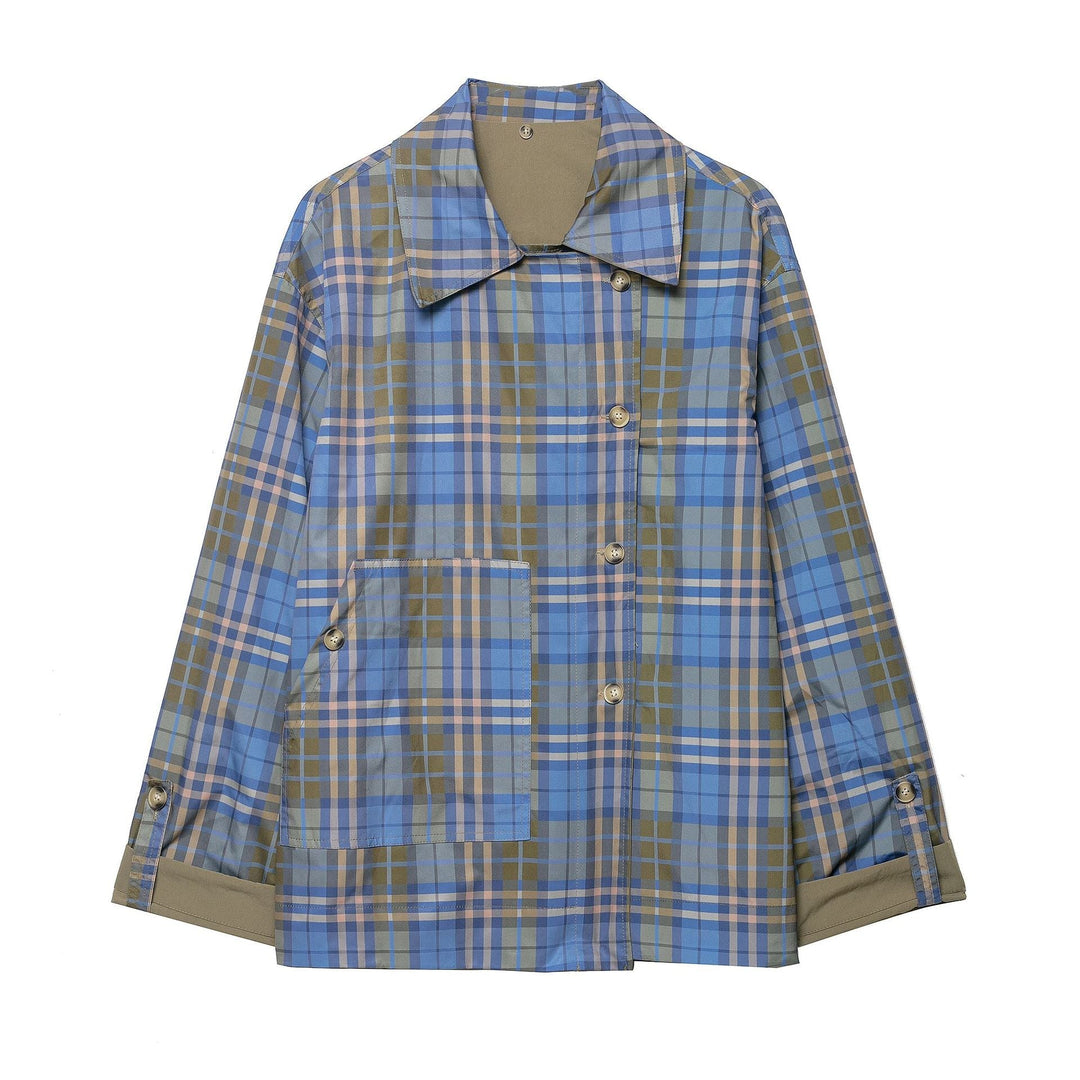 Dam 100+ Kort Cape Trench med Checked Inner Finishing och Knot Stängning
