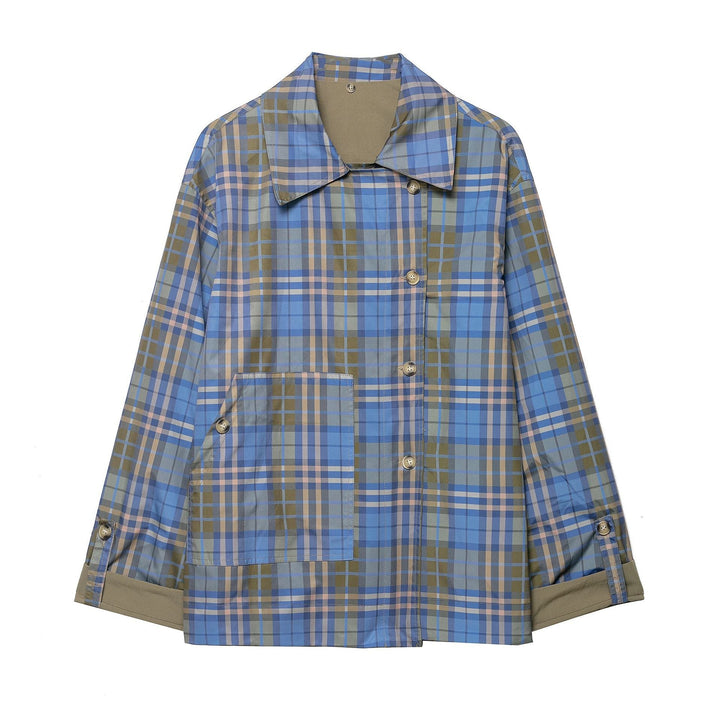 Dam 100+ Kort Cape Trench med Checked Inner Finishing och Knot Stängning