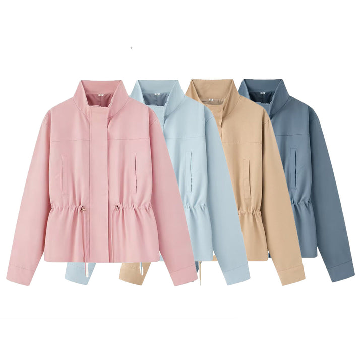 Dam Lätt Vind och Regnjacka med Drawstring Waist och Stå Krage
