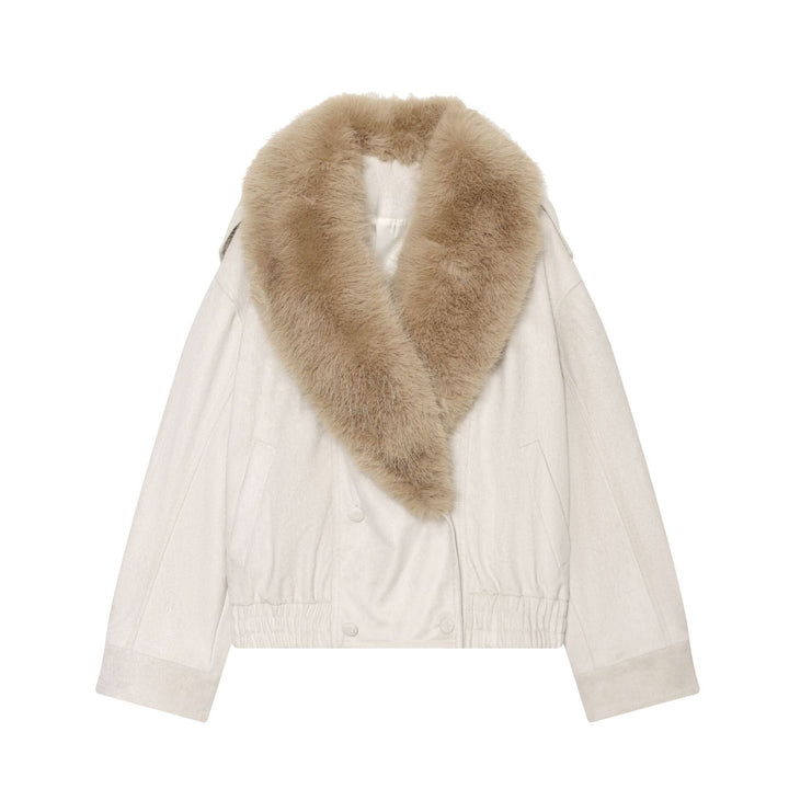 Dam Kort Velvet Jacka med Voluminous Faux Fur Shawl Krage
