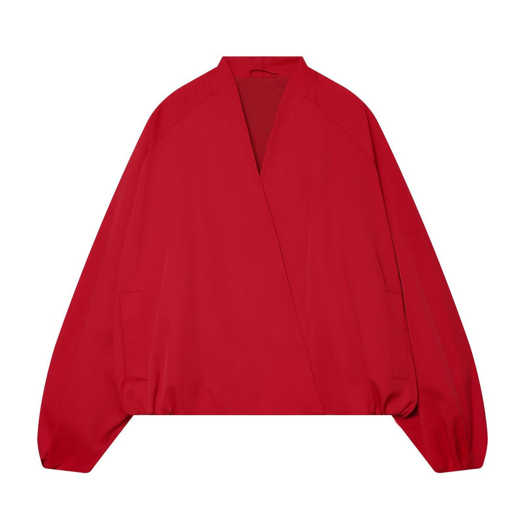 Dam Kort Kimono Jacka med Dropped Ärmar och Elastic Waist