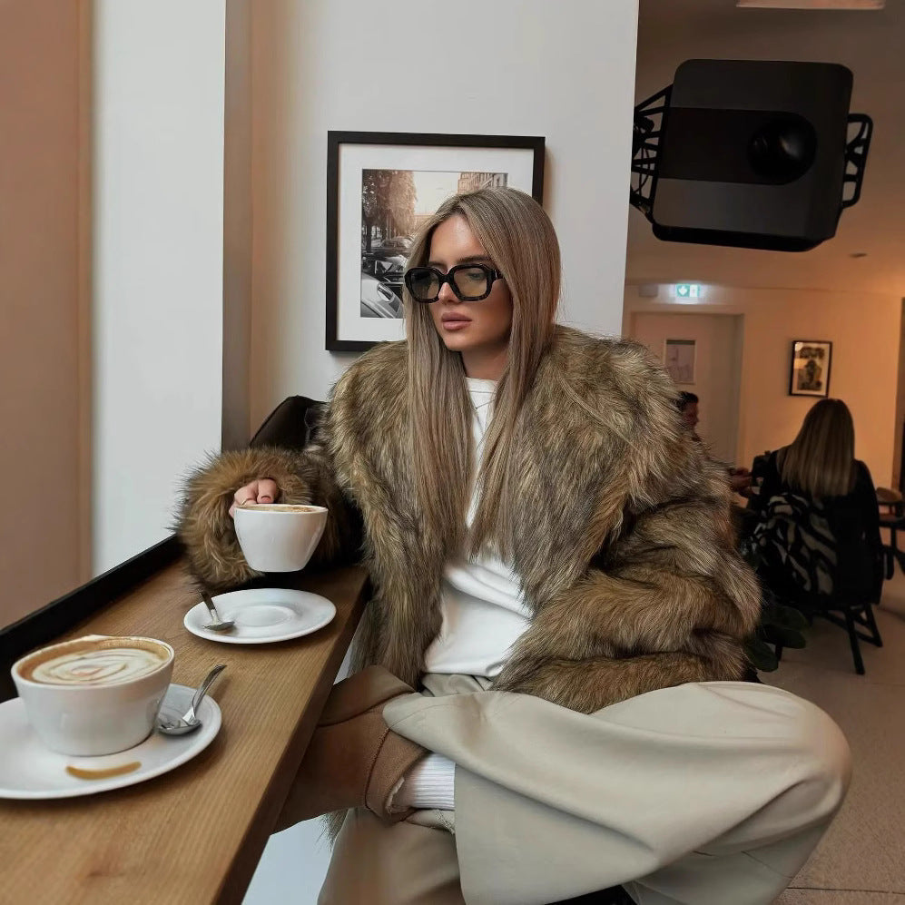 Dam Cozy Faux-Fur Jacka med mjuk Foder