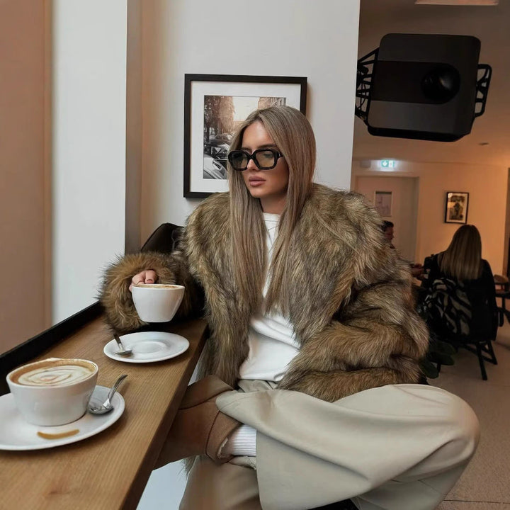 Dam Cozy Faux-Fur Jacka med mjuk Foder