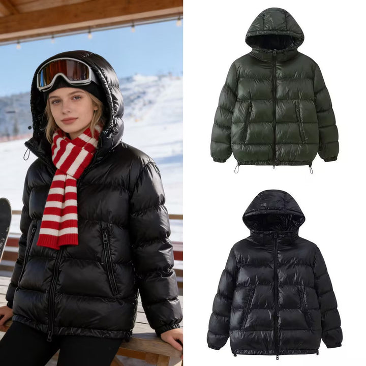 Dam Quiltad Oversized Termisk Jacka med Huva och Water-Repellent Surface