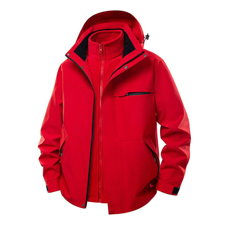 Herr Two-Layer Funktionell Övergångsjacka med Avtagbar Fleece Inner Jacka, Huva &amp; Vattenavvisande Skal