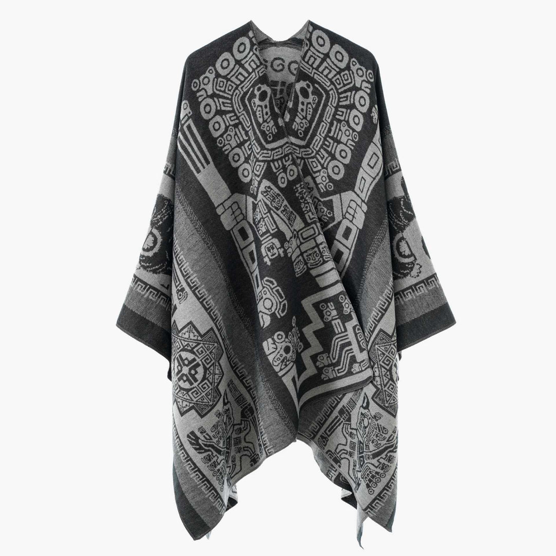 Dam oversized Jacquard poncho i kimono stil med Graphic Medallion Motif