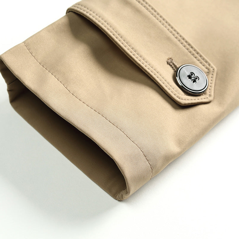 Herr Smal Passform Trenchcoat med Lapel Krage och Subtil Knapplist