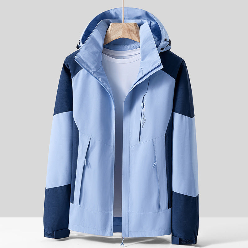 Unisex andningsbar softshell utomhusjacka in Colorblock design med justerbar huva och dold två-Way dragkedja
