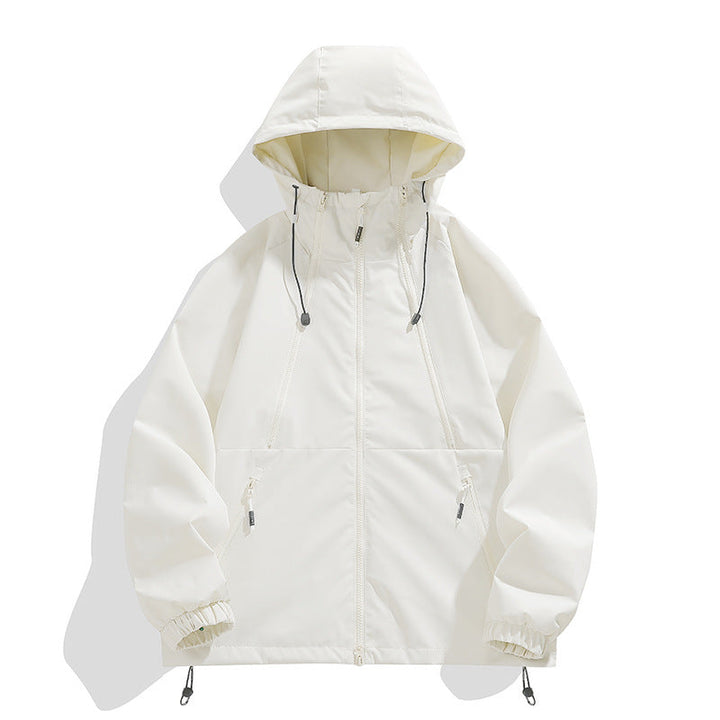 Unisex lätt med huva Windbreaker med vattenavvisande Surface, dragkedja fickor och dragsko