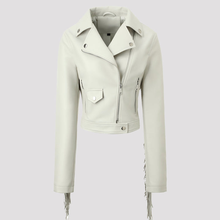 Dam Modern Läder Jacka med Fringes