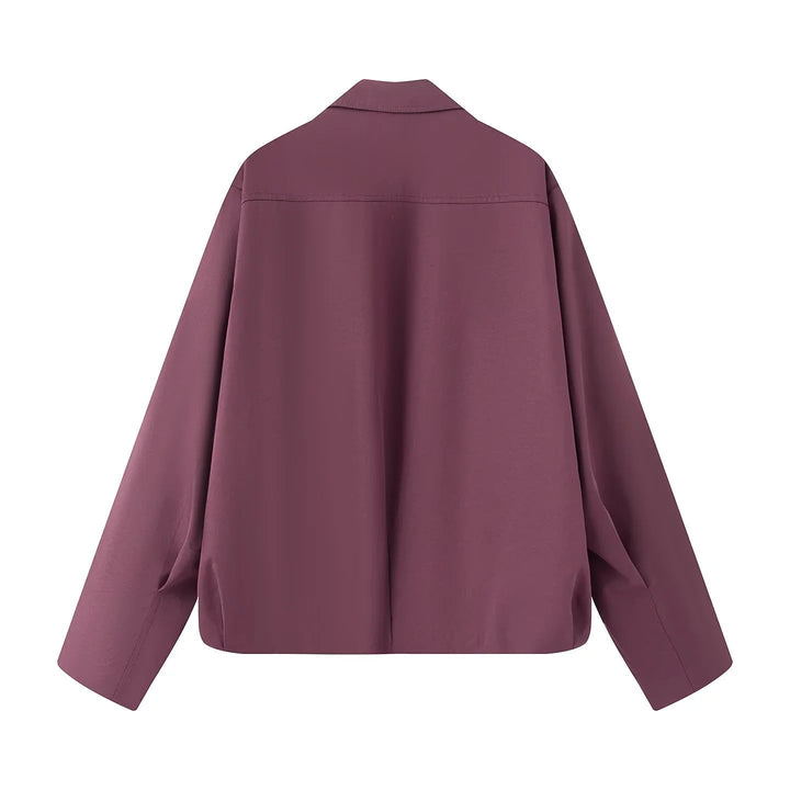 Dam lätt avslappnad boxy blousonjacka med concealed two-way dragkedja, hög krage, och side inset fickor