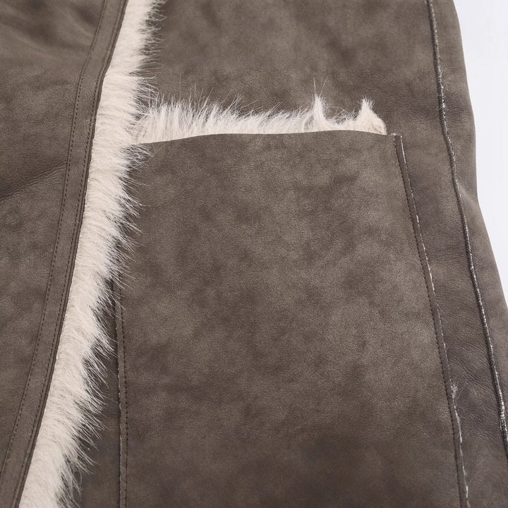 Dam Longer Reversible Konstpäls Kappa med Oversized Sjalrakrage och Utanpåfickor