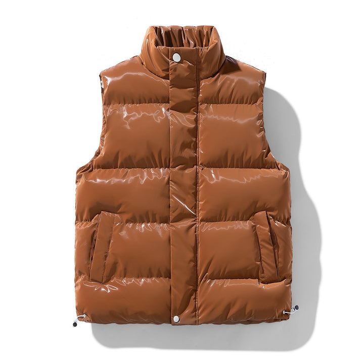 Dam glansig quiltad Puffer väst med High ståkrage och Drawstring