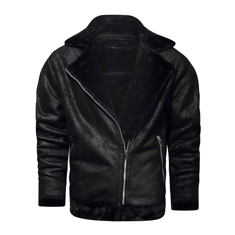 Herr Lambskin Imitation Pilot Jacka med Mysig Imitation Päls Foder