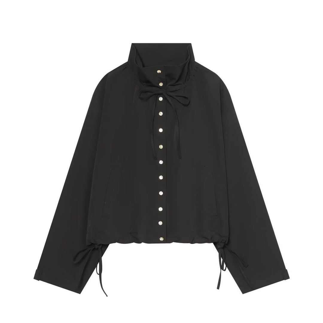 Dam Kort Oversized Utility Jacka med Ståkrage och Dragsko