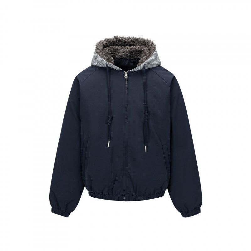 Herr vadderad hoodiejacka i Bomber Stil med teddyfoder och elastisk fåll
