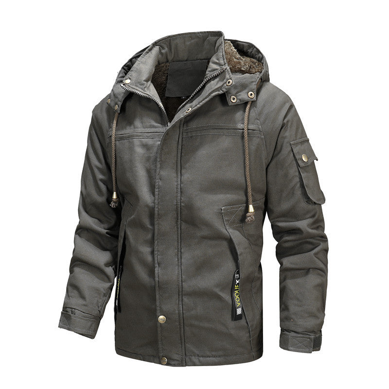 Herr Robust Vinter Parka i Urban Utility Stil med Fleecefodrad Krage och Multifunctional Fickor