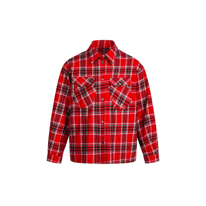 Herr robust Rutmönster Flanell skjortjacka med Buttoned fickor med lock