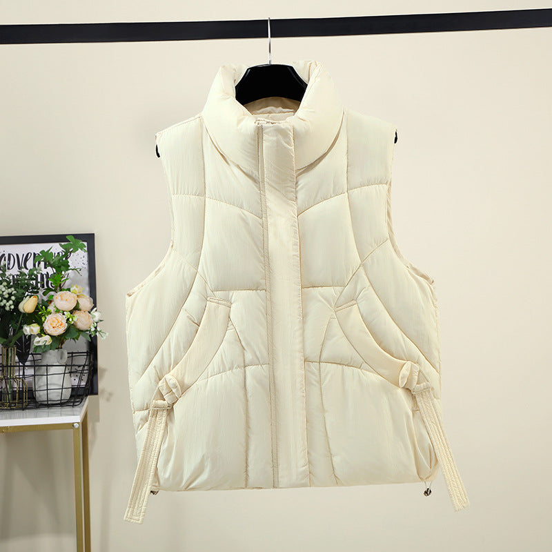 Dam Voluminous Sleeveless Down-look väst med bred ståkrage och Side Gathered Straps