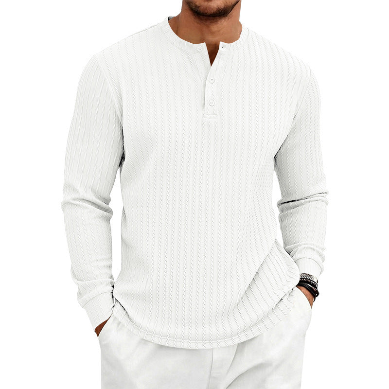 Herr Fin Stickad Henley med Ståkrage och Cable Mönster