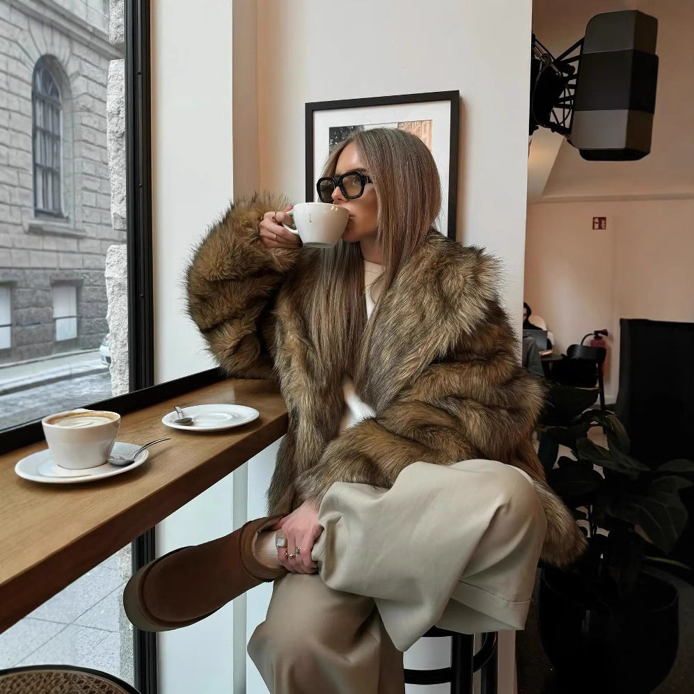 Dam Cozy Faux-Fur Jacka med mjuk Foder