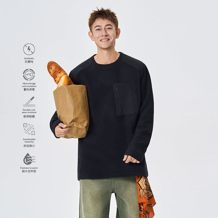 Herr Termisk Fleece Pullover med Bröst Dragkedja och Teknisk Round Neck