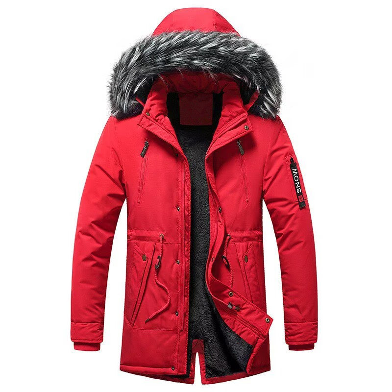 Herr Vinter Parkas med Imitation Päls Huva, Vadderad Termisk Kappa med Dragsko