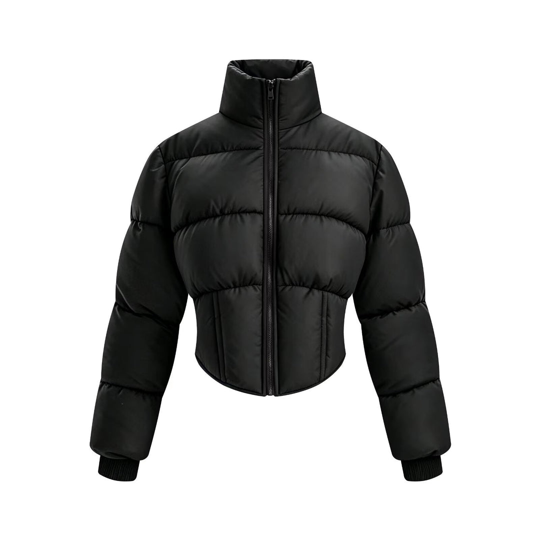 Dam Kort Skärning Quiltad Jacka med Fitted Corset Section