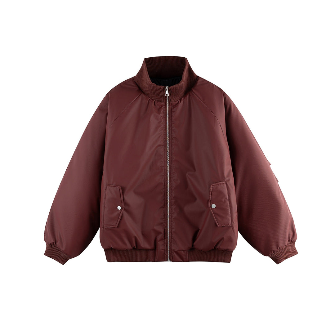 Dam Oversized Bomber Jacka med Ståkrage, Vadderad Foder och Lockfickor