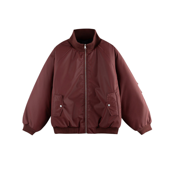 Dam Oversized Bomber Jacka med Ståkrage, Vadderad Foder och Lockfickor