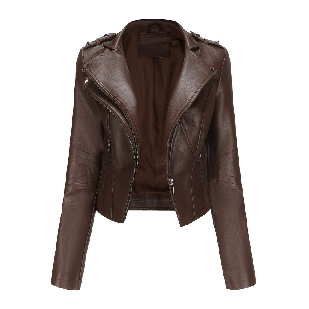 Dam Stilren Biker Jacka med Asymmetrical Dragkedja och Detail Sömmar