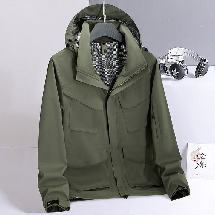 Herr Lätt Vattenavvisande Fältjacka med Huva och Multi-Pocket