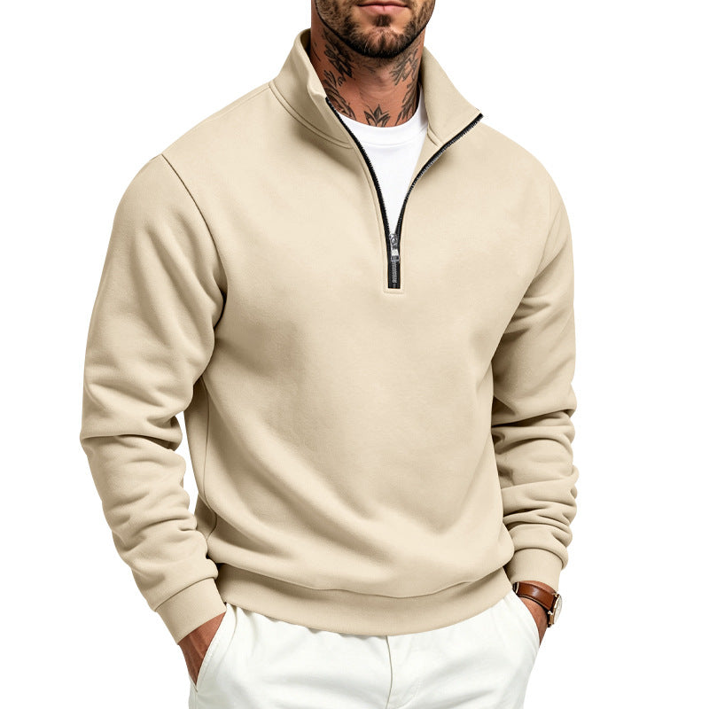 Herr Halv Dragkedja College-Tröja med Turtleneck och Mjuk Fleece Inner Side