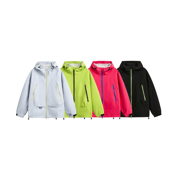 Dam Vattentät Softshell Regnjacka med Huva, Adjustable Fåll och Contrasting Dragkedjor