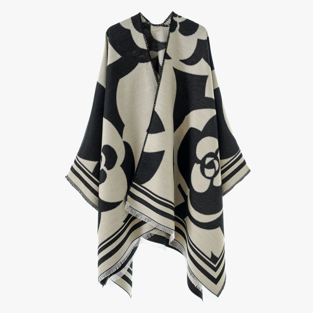 Dam Jacquard Overlay i oversized Cape stil med stor mönster
