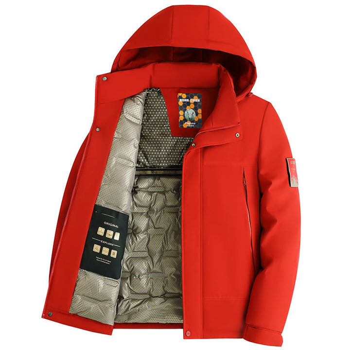 Herr Vadderad Hoodie Jacka med 3D Quiltad Foder och Vattenavvisande Yttre Skal