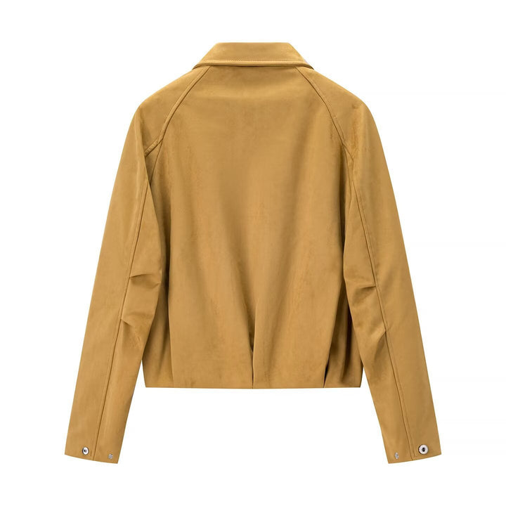 Dam kort jacka in mocka look med raglan ärmar och elastic fåll