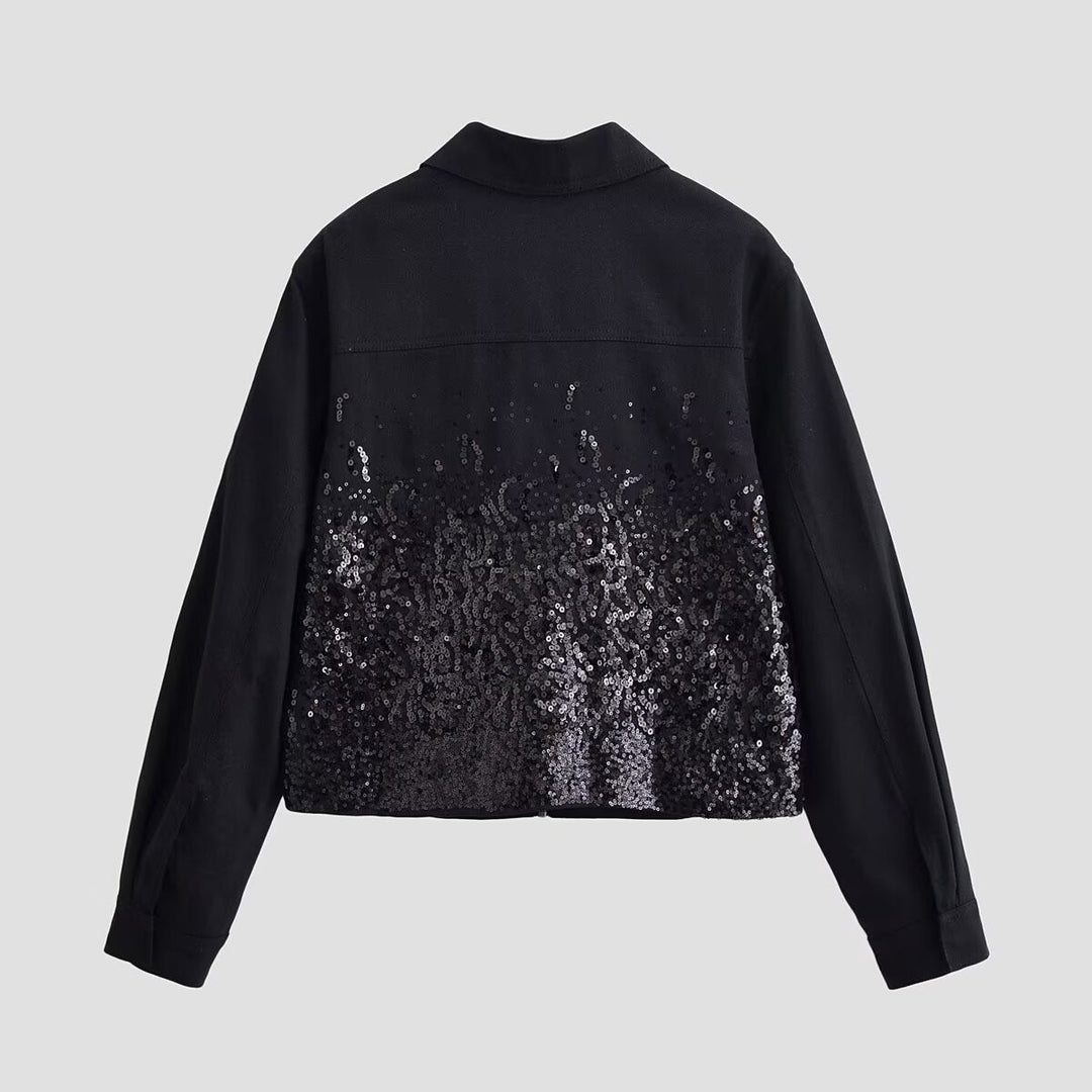 Dam Kort Jacka med Continuous Dragkedja och Sequin Fram