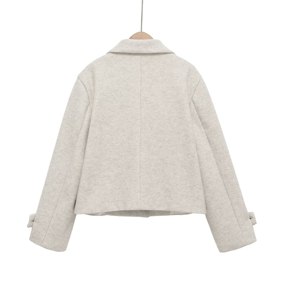 Dam Kort Ull Blend Jacka med Shawl Krage, Boxig Shape och Justerbar Muddar