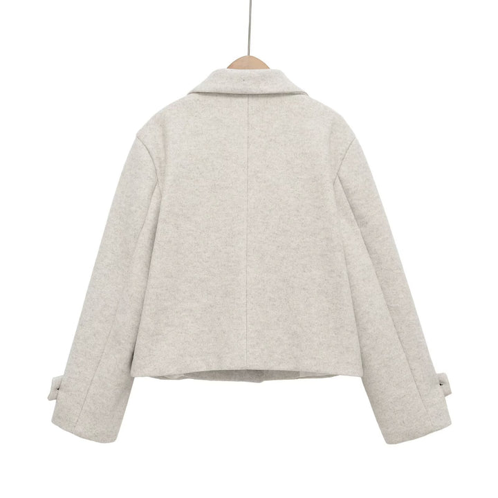 Dam Kort Ull Blend Jacka med Shawl Krage, Boxig Shape och Justerbar Muddar