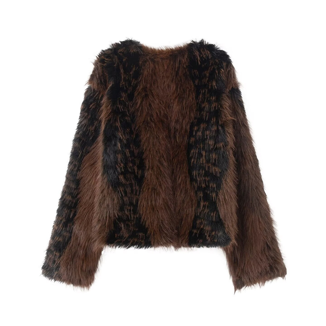Dam Kort Statement Faux Fur Jacka med Lång Pile och Structured Fur Look